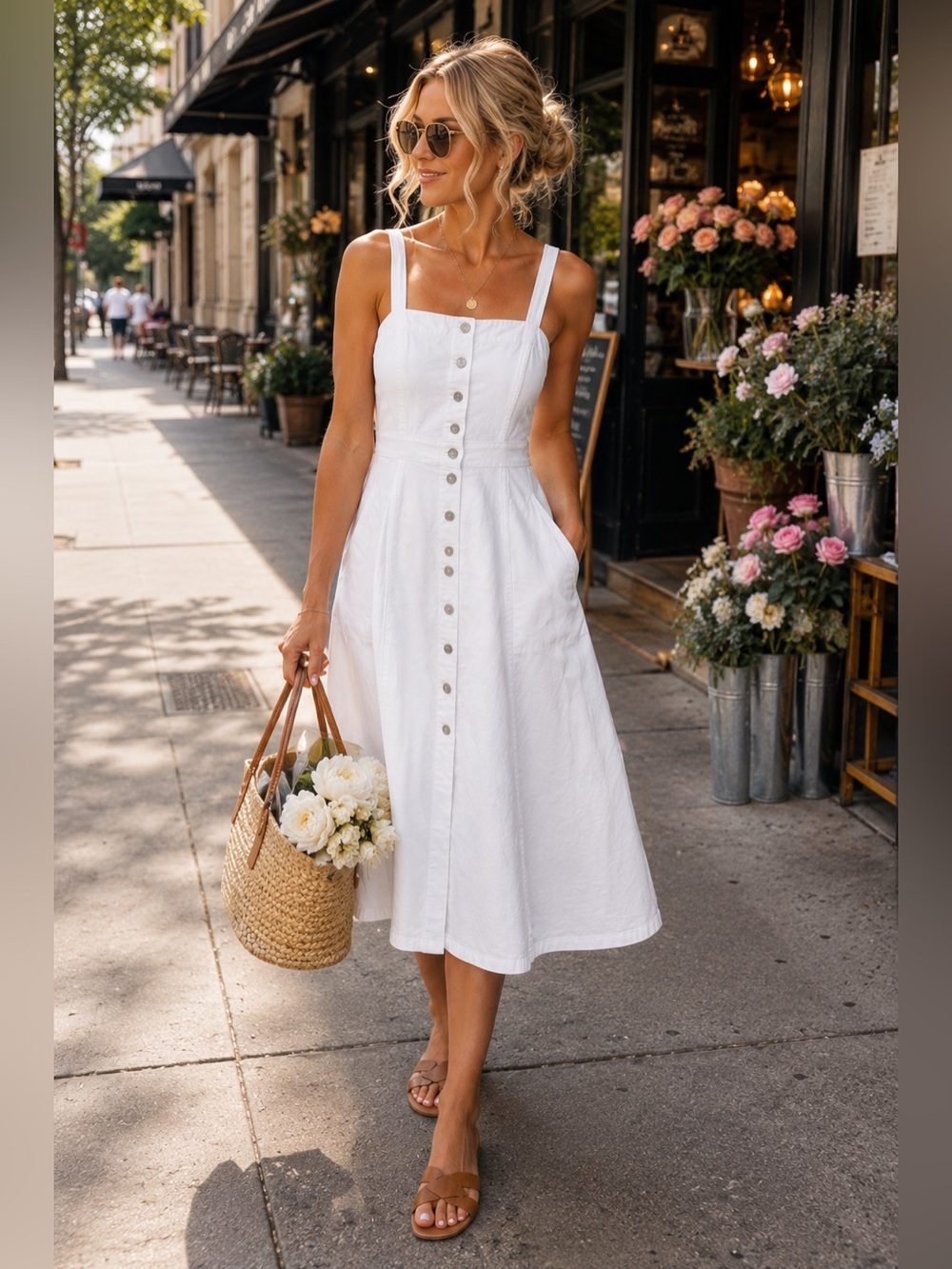 J. Crew White Button-Front Midi Sundress